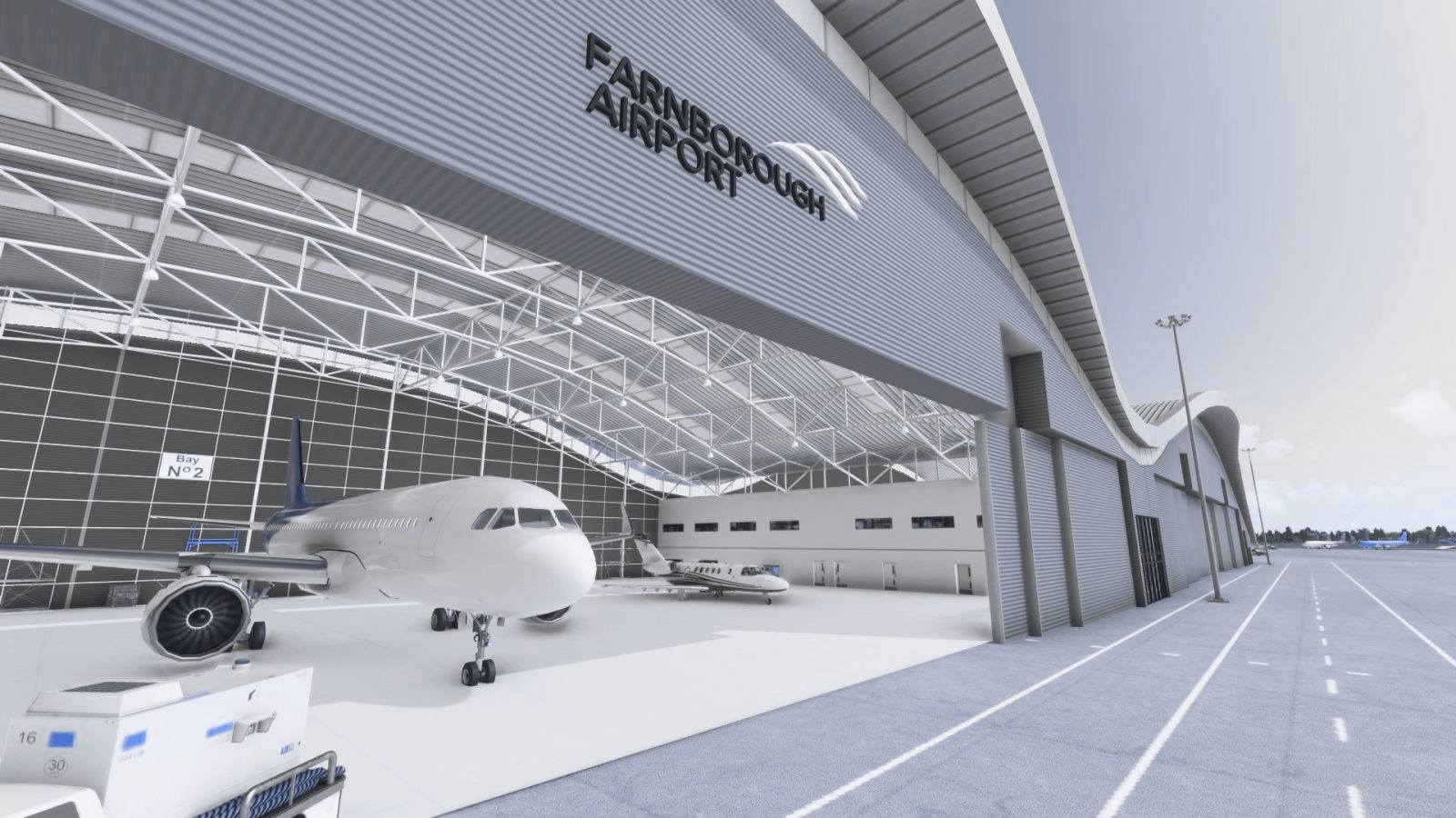view of the hangar at Farnborough Airport